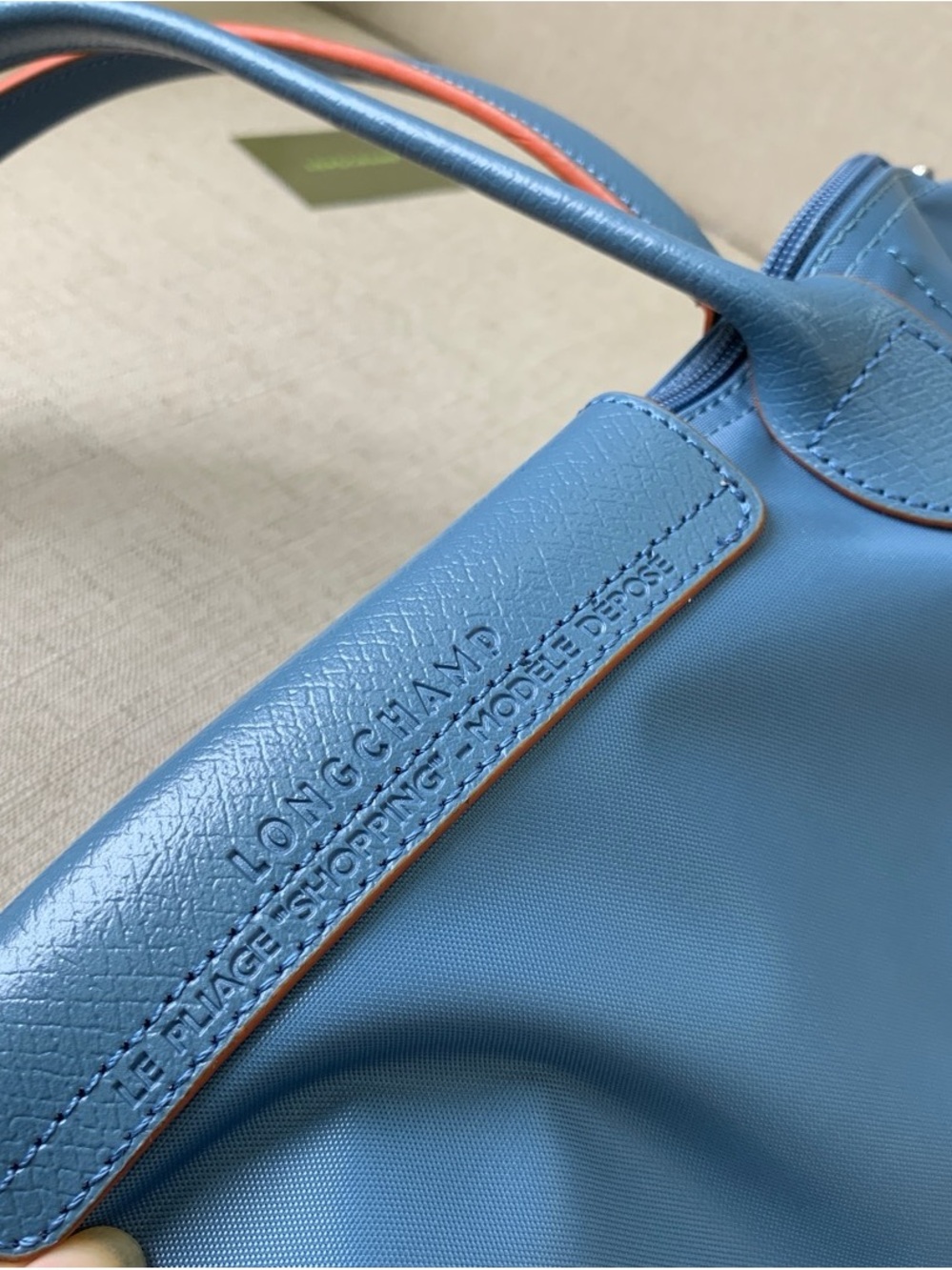 Longchamp Blue Tote with Orange Trim large - Picture 8 of 8
